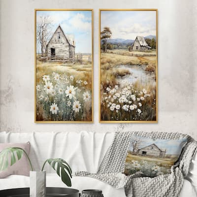 Designart "Farmhouse Quiet Retreat" Farm Framed Wall Art Set Of 2 - White Gallery Set For Office Decor
