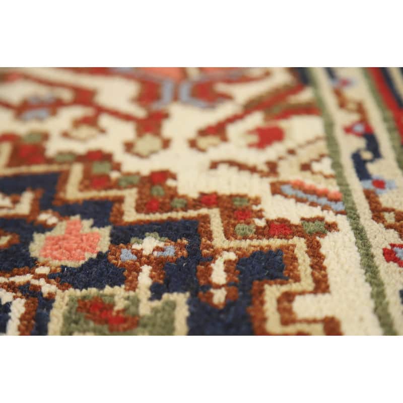 Hand Knotted Oriental 100% Wool Carpet Traditional Medallion Navy Blue & Blues Heriz (serapi) Area Rug - 5' 11'' X 4' 0''