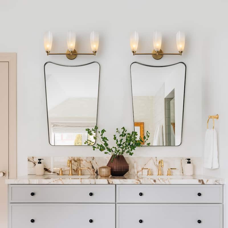 3 Light Gold Bathroom Vanity Light Modern Cloud Glass Shade Hallway - W-21.46 in.