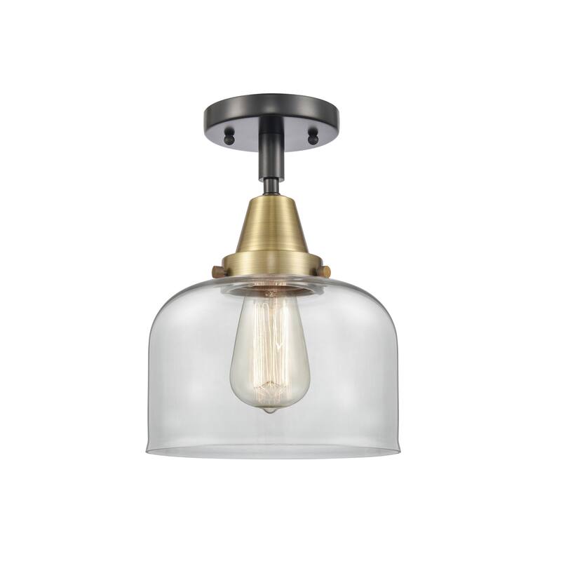 Innovations Lighting Caden Bell - 1 Light 8" Flush Mount - Clear/Black Antique Brass