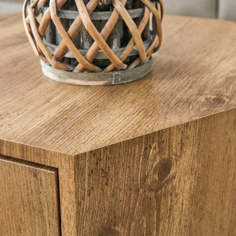 GDFStudio Elowen Wood Coffee Table with Hexagonal Design and Drawer