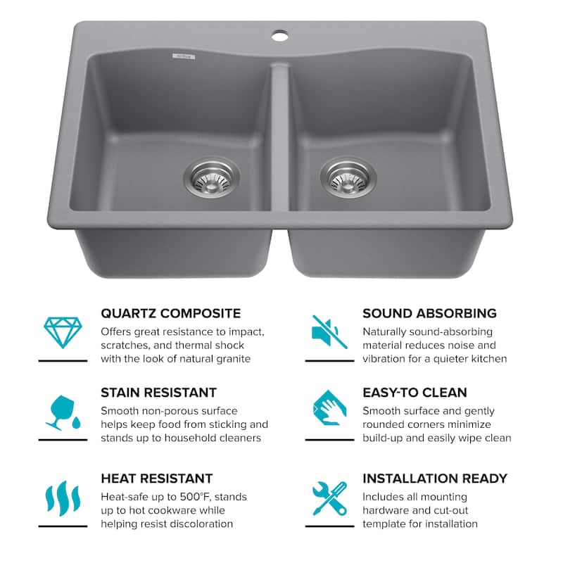 KRAUS Forteza Granite 33 inch 50/50 Undermount Drop-in Kitchen Sink