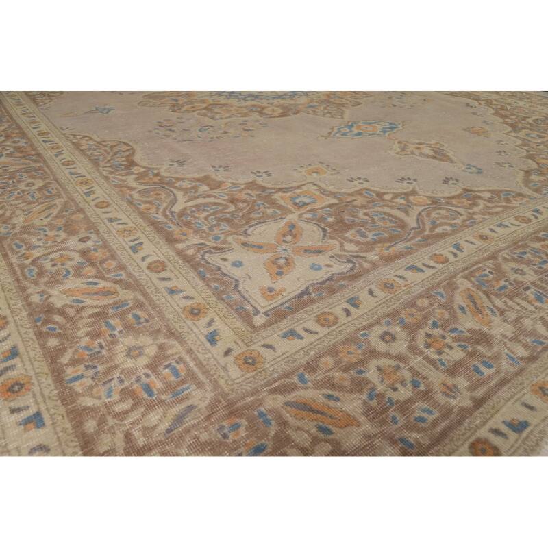 Brown Medallion Tabriz Persian Area Rug Handmade Floral Wool Carpet - 9'7"x 12'3"