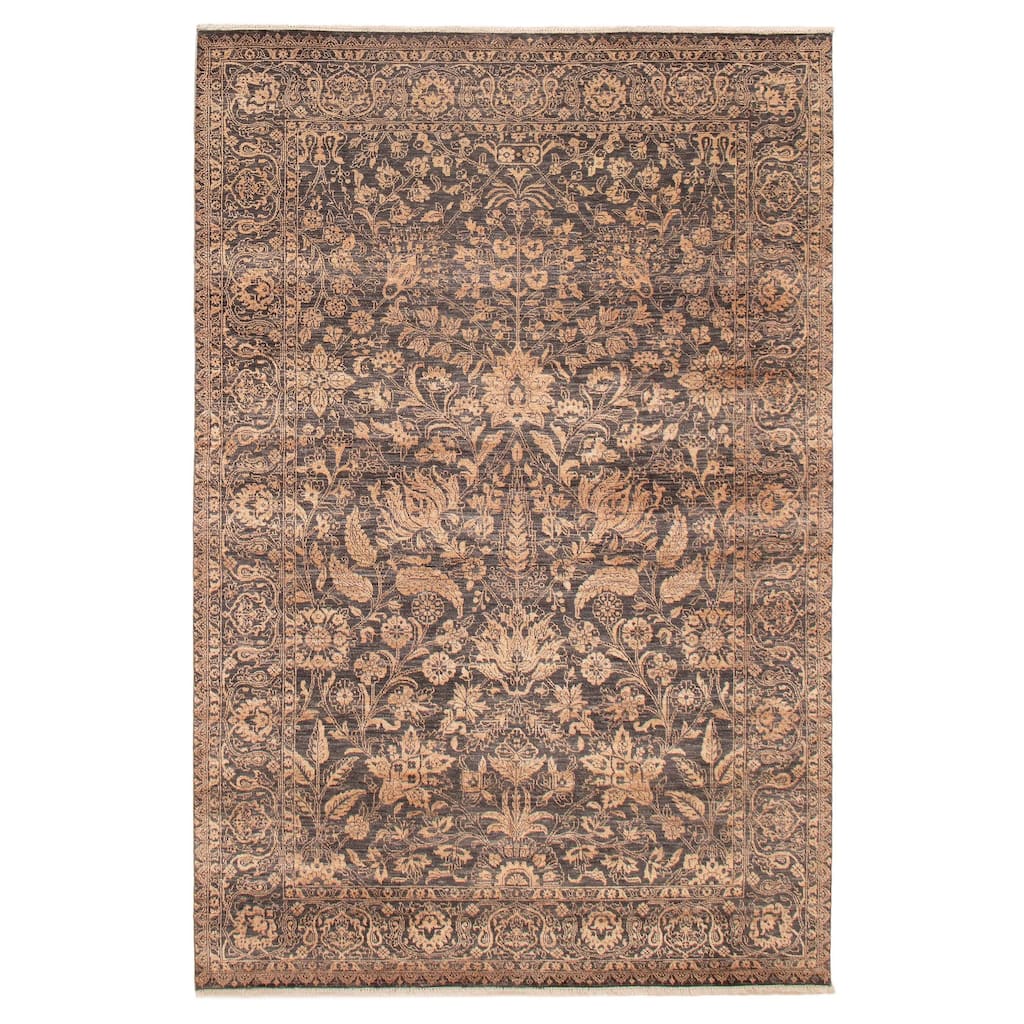 ECARPETGALLERY Hand-knotted Heritage Dark Grey Silk, Wool Rug - 6' 1" x 9'
