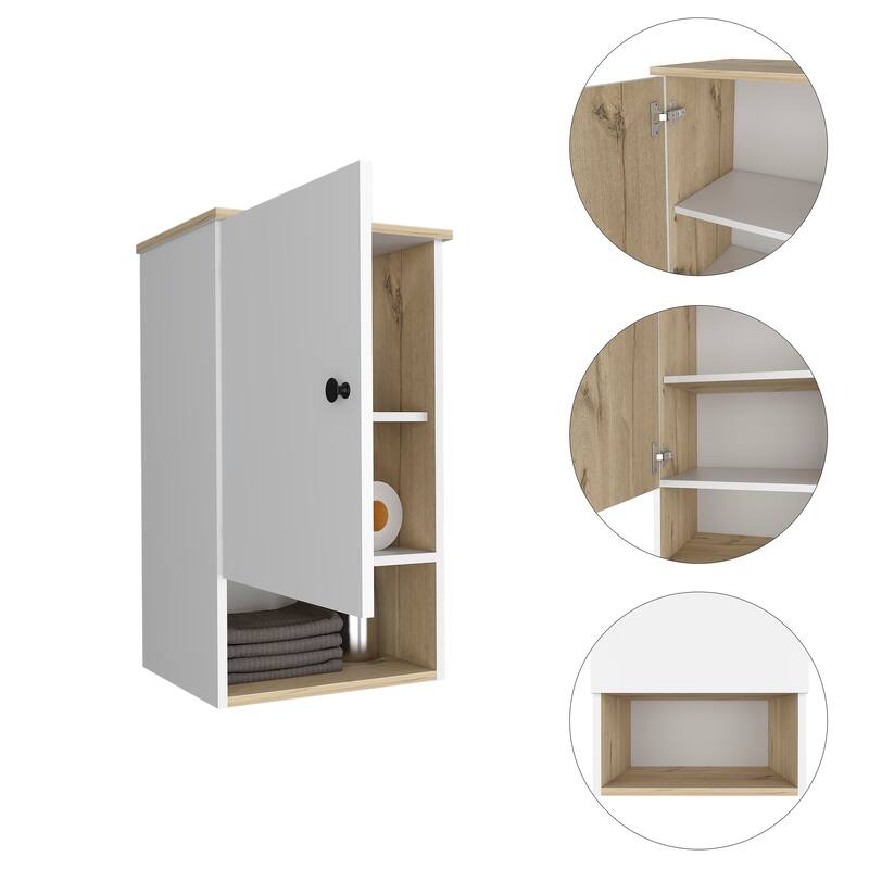Medicine Cabinet with Soft Close, Single Door, Two Internal Shelves, Light Gray Finish - Easy Assembly