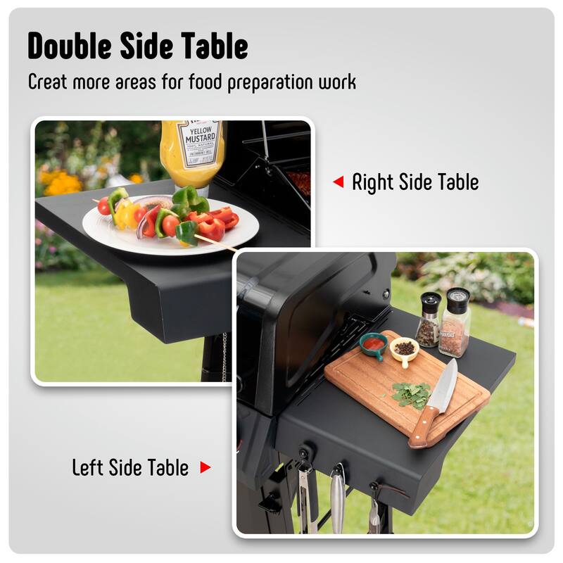 Feasto 4 Burner Liquid Propane Freestanding Gas Grill Cart with Side Table and Wheels, Porcelain-Enameled Grates