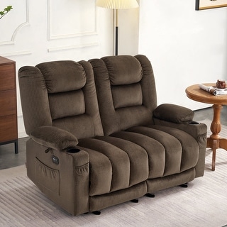 MCombo Power Reclining Loveseat Sofa with Heat and Massage, Fabric PR648