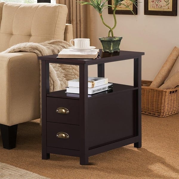Shop Chairside End Table With 2 Drawer And Shelf Narrow Nightstand
