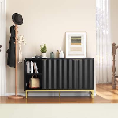 JASIWAY Buffet Table Kitchen Sideboard with Wavy-patterned Doors