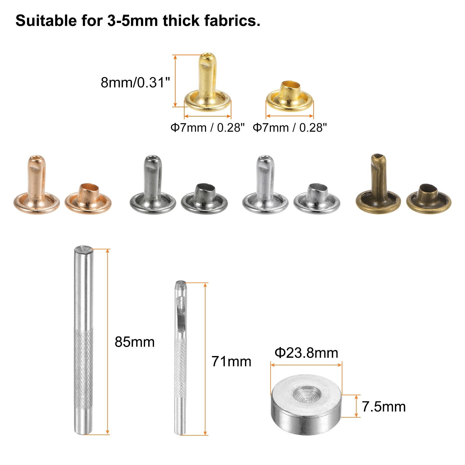 Leather Rivets Metal with Setter Tools - Multi Colors