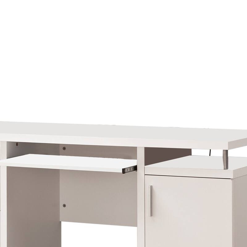 White Computer Desk with Storage - Elegant Home Office Desk with Drawers & Keyboard Tray
