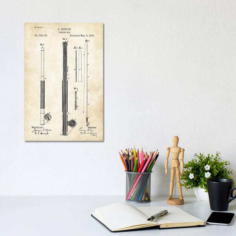 iCanvas "Antique Fishing Rod" by Patent77 Canvas Print - 12x8x0.75
