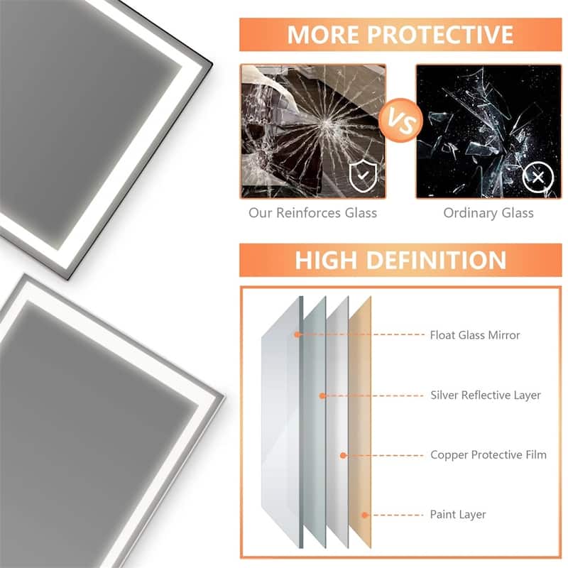 64'' x 21'' Rectangle Black Framed Full Length Mirror with Dimmable LED Light Freestanding or Wall Hang