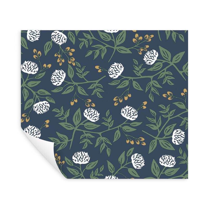 Rifle Paper Co. Peonies Navy Floral Premium Peel + Stick Wallpaper