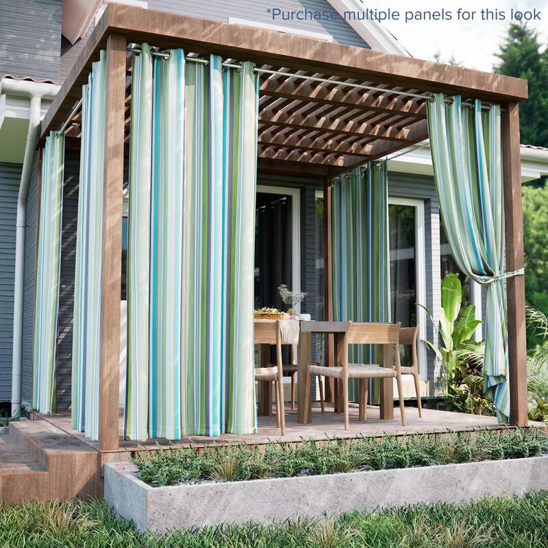 Outdoor Stripe Privacy Protected Grommet Panel - 52"Wx108"L - Green