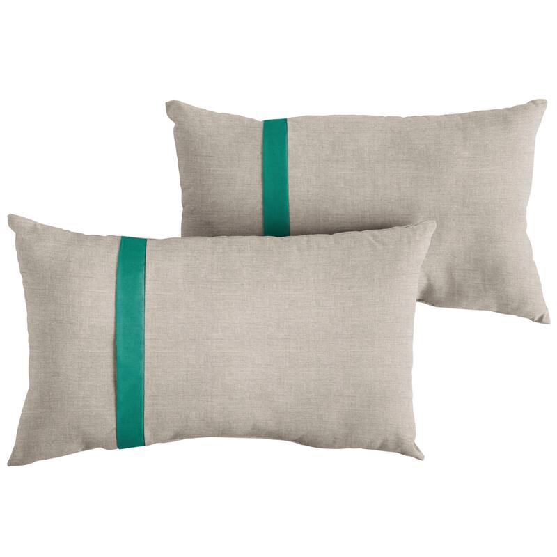 Sorra Home Sunbrella Outdoor Single Large Flange Pillow Set of 2 - Sunbrella - Cast Silver/Canvas Teal - 14 in H x 24 in W x 6 in D