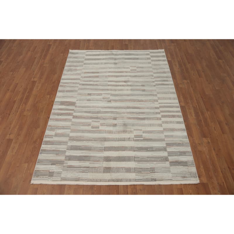 Machine Made Oriental Polyester Carpet Modern Geometric Multi-Colored Modern Area Rug - 7' 5'' X 5' 2''