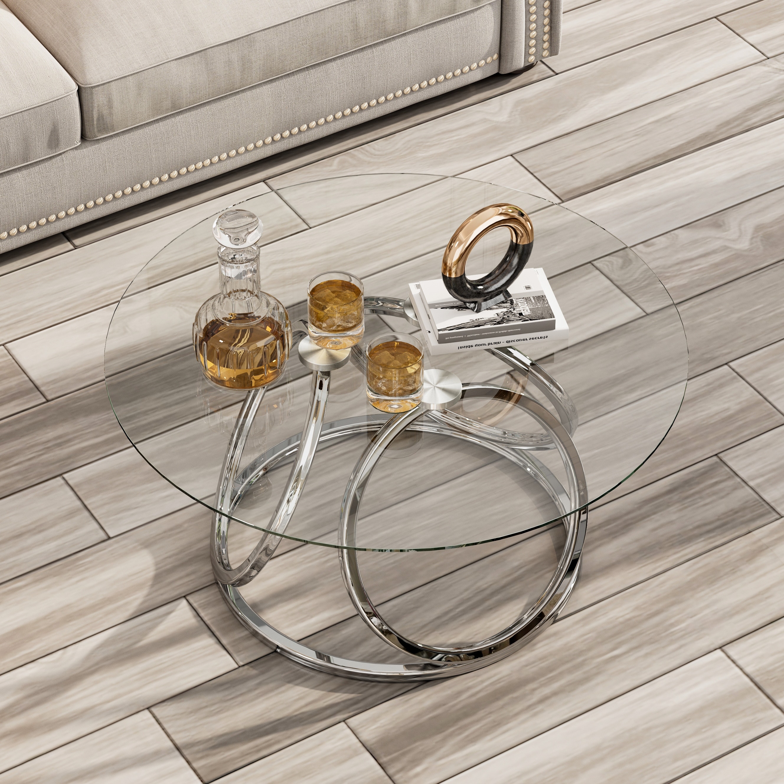 Myhozm Contemporary Glass Top Round Coffee Table - On Sale