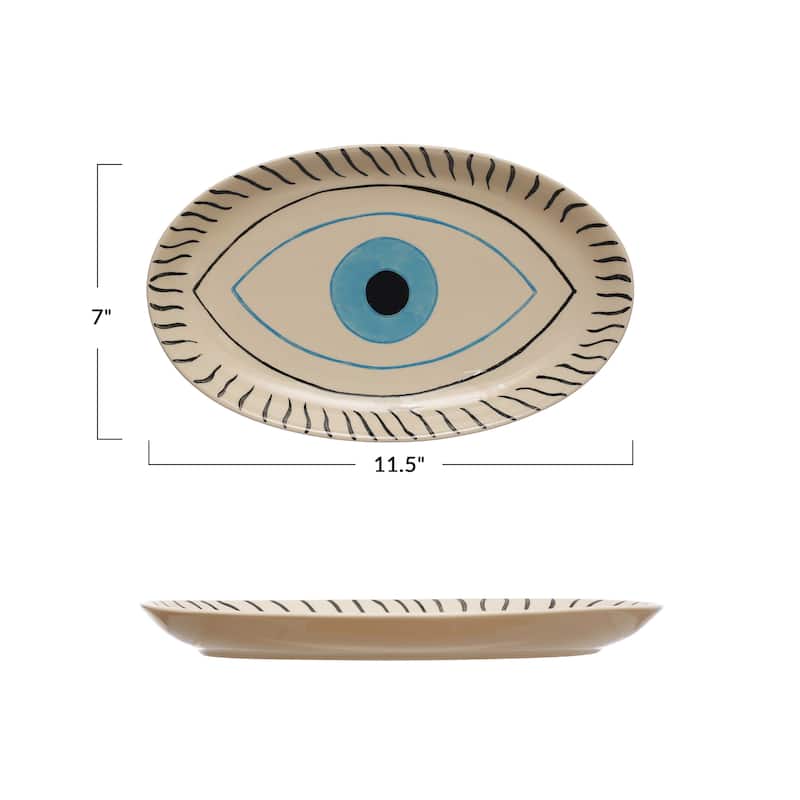Stoneware Plate with Eye Design - 11.6"L x 7.0"W x 1.1"H