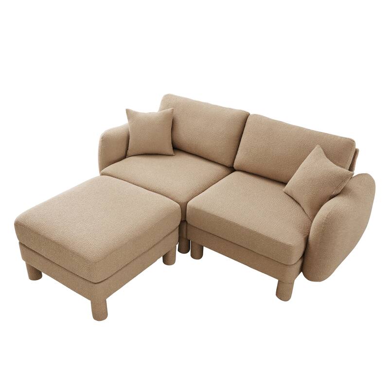 GDFStudio - Boucle 2-Seater 78" Sectional Loveseat Sofa with Removable Ottoman