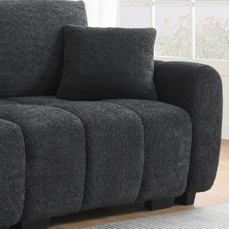 Modular Sectional Sofa Boucle Fabric Pull-line Design L-Shape Sofa Set with Movable Ottoman for Living Room 3-Seater Couch