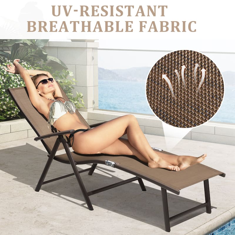 VredHom Outdoor Aluminum Portable Folding Chaise Lounge Chair - 70" L x 20" W x 14" H
