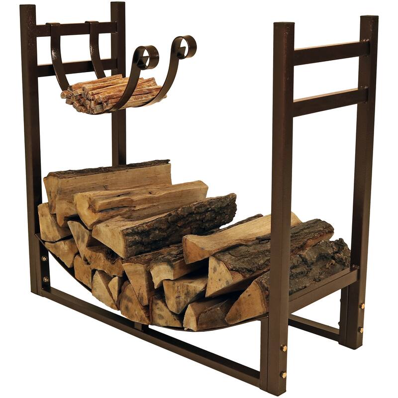Log Rack and Kindling Holder 30" Steel with Bronze Finish Wood Storage - Bronze|Bronze