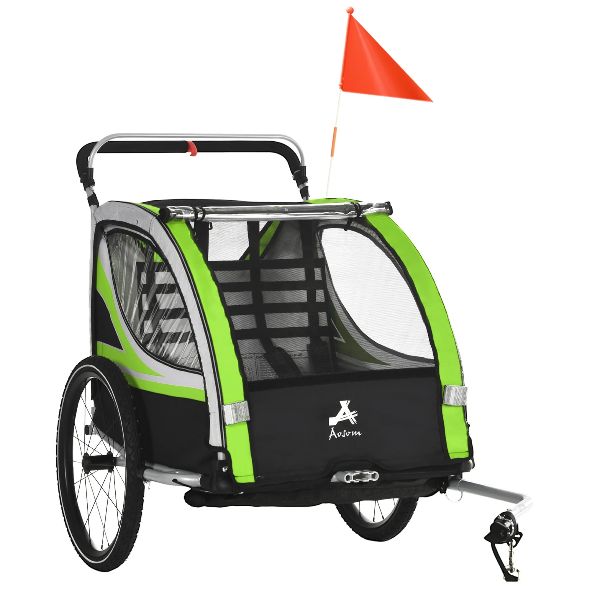 Aosom Child Baby Bike Trailer Kids 2 Seater Bike Stroller Toddler Green