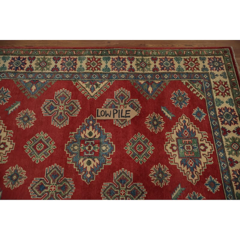 Hand Knotted Oriental 100% Wool Carpet Traditional Geometric Red Kazak Area Rug - 5' 9'' X 4' 0''