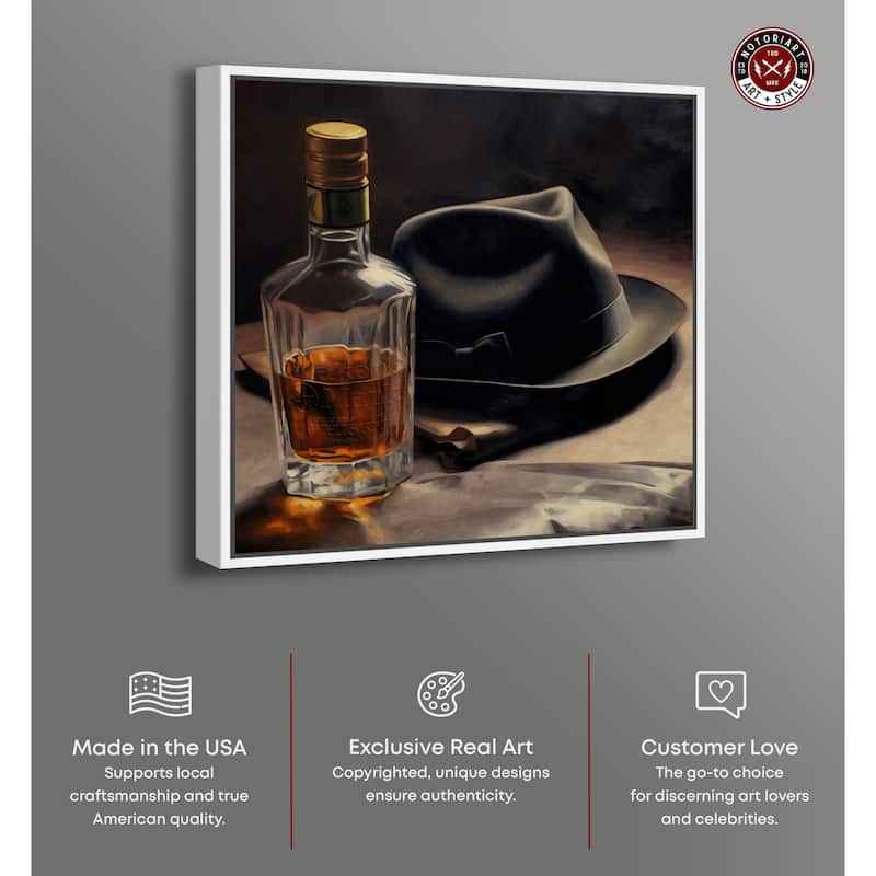 Notoriart Whiskey And Vintage Hat Ii Framed Bar Cart Art For Men