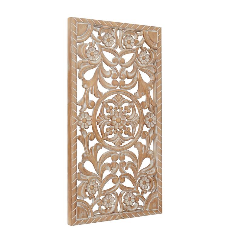 Brown Wood Handmade Intricately Carved Floral Home Wall Decor