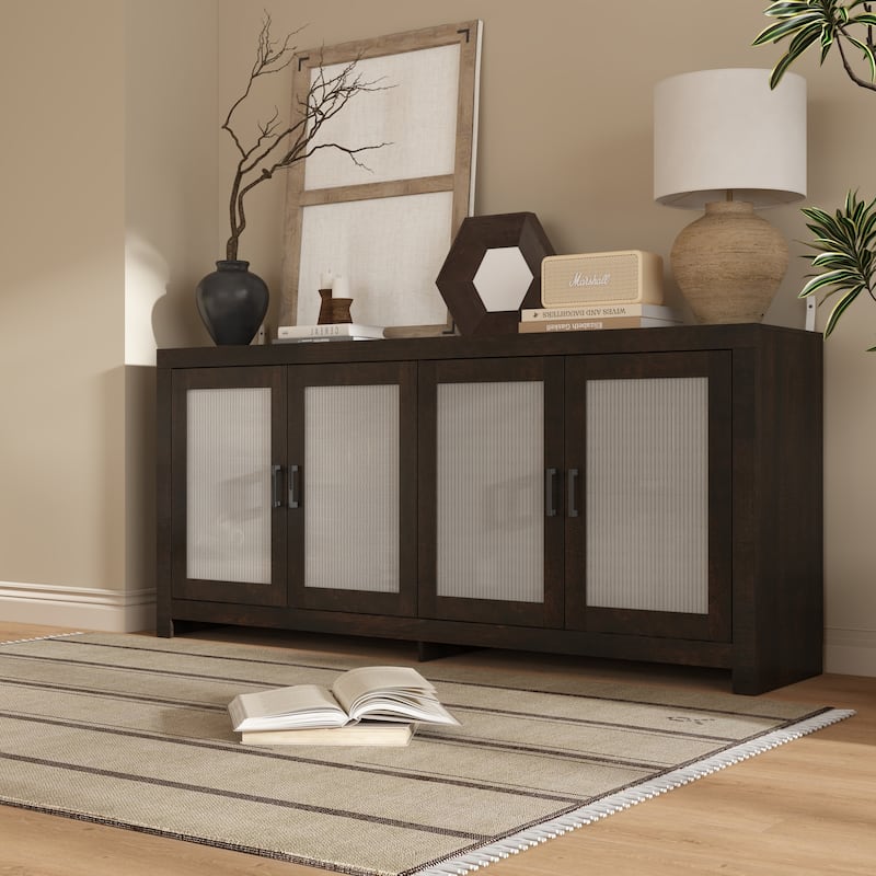 Acrylic Doors Creative White/Brown Buffet Sideboard Bookcase Accent Storage Cabinet: Elegant Storage with Rich Wood Grain Finish