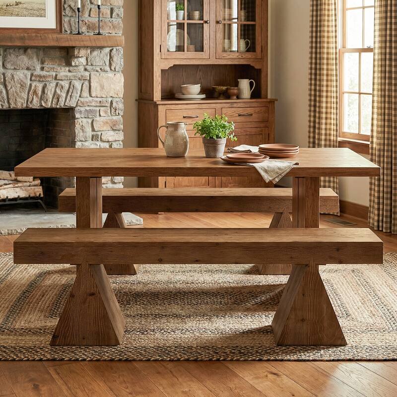 Solid Wood Bench, 63" Dining Bench, Entryway Benches for Dining Room, Bedroom, Hallway, Kitchen