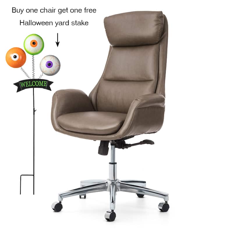 Glitzhome Modern High-Back Leatherette Adjustable 360-Degree Swivel Executive Office Chair-Come with a Free Halloween Yard Stake - 1-Piece Grey