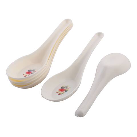 Travel Barbecue Plastic Floral Pattern Porridge Soup Coffee Scoop Spoon 6pcs - White