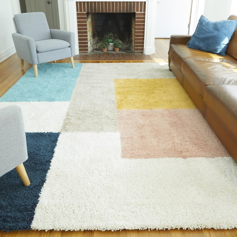 Joshua Modern Color Block Shag Area Rug
