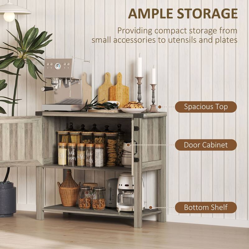 Farmhouse Cabinet with Barn-Style Doors Washed Gray Two-Door Storage Cabinet with Bottom Shelf - 35.5" x 15.25" x 31.75"