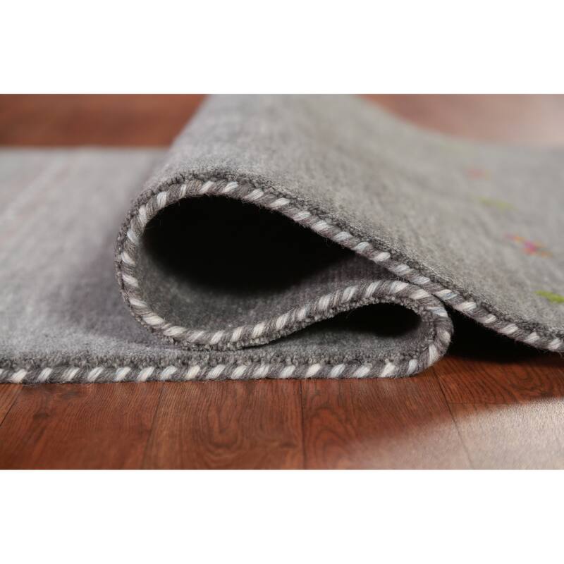 Hand Knotted Oriental 100% Wool Carpet Tribal Animal Pictorial Greys & Charcoal Gabbeh Area Rug - 4' 11'' X 3' 0''