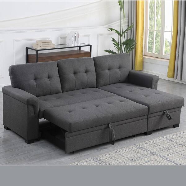 Lucca Dark Gray Linen Reversible Sleeper Sectional Sofa with Storage