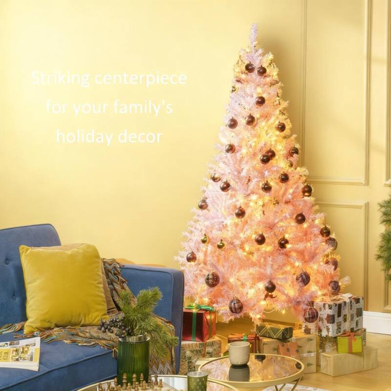 Artificial Christmas Tree - Realistic Branches, Warm White LED Lights - Pink