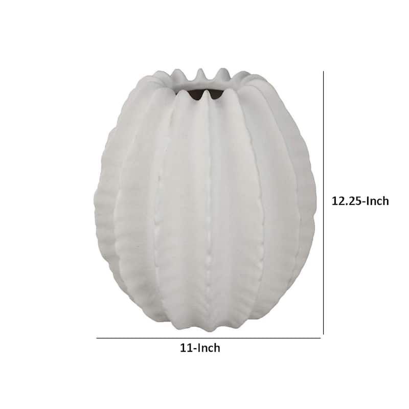 Velz Decorative Flower Vase, 12 Inch Round Shape, Matte White Ceramic