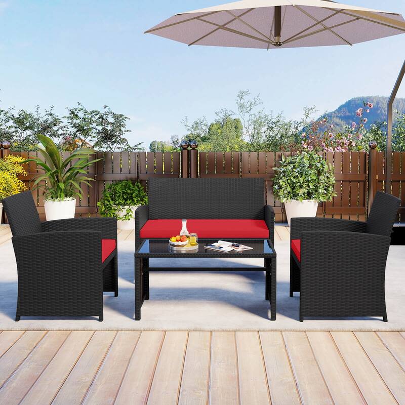 Costway 4 PCS Patio Conversation Set with Seat Cushions & Tempered - See Details