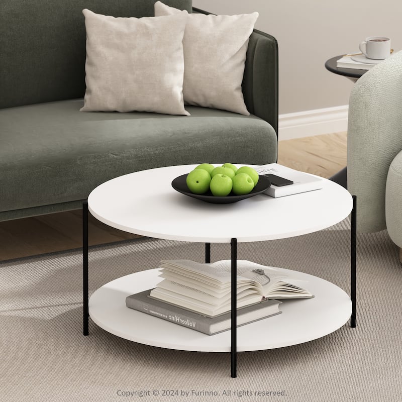 Furinno Besi 2-Tier Modern Round Coffee Table Table with Sturdy Metal Legs, Americano/Black