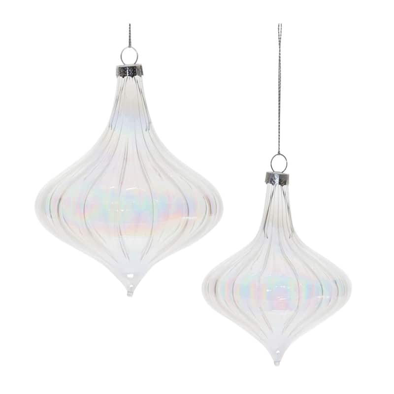 Pearl Finish Glass Christmas Onion Ornaments - 5.5" - Clear - 6ct