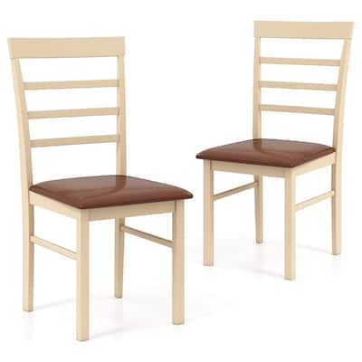 Costway Wooden dining chair set of 2/4 with rubber wood frame padded