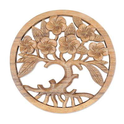 Novica Handmade Frangipani Spring Wood Relief Panel