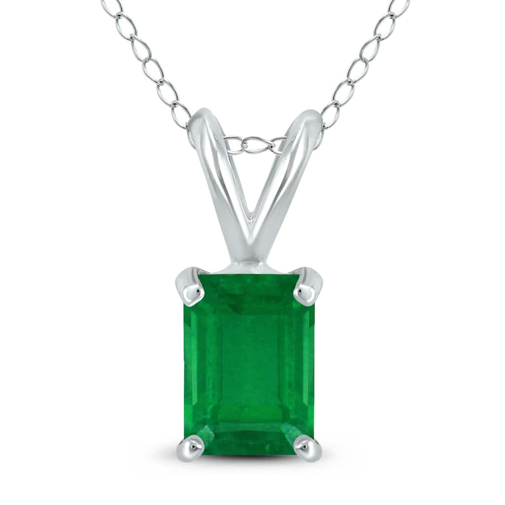 Marquee 14K White Gold 5x3MM Emerald Shaped Emerald Pendant