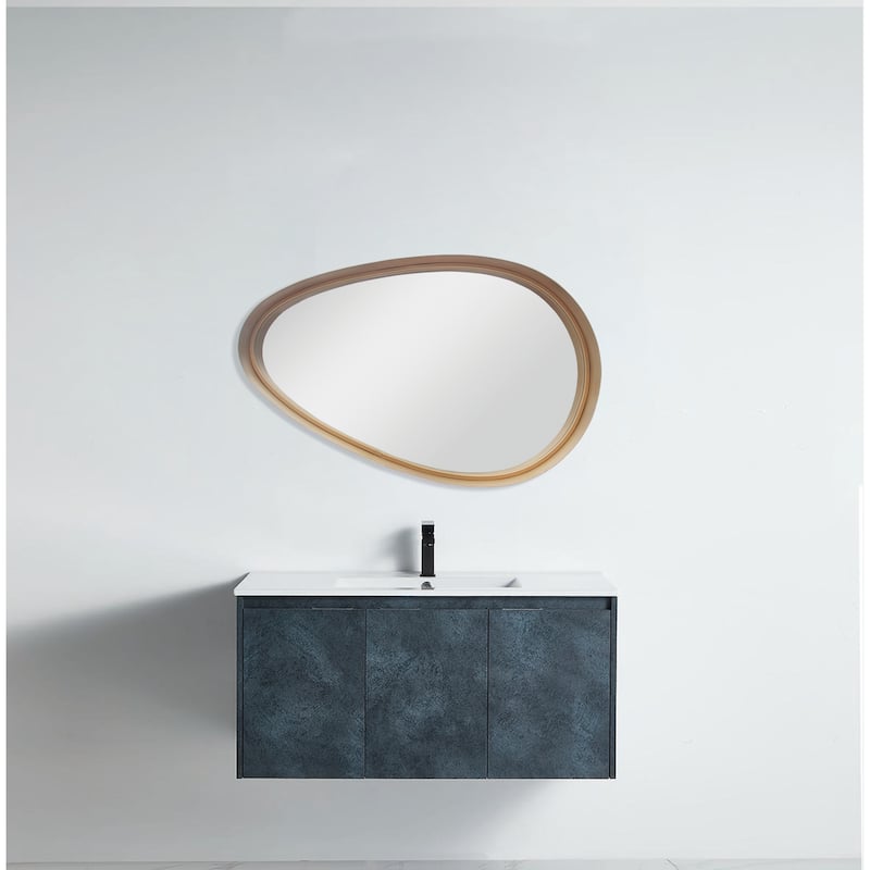 Modern Teardrop Wall Mirror with Metal Framed, 32.25" W x 19.75" H