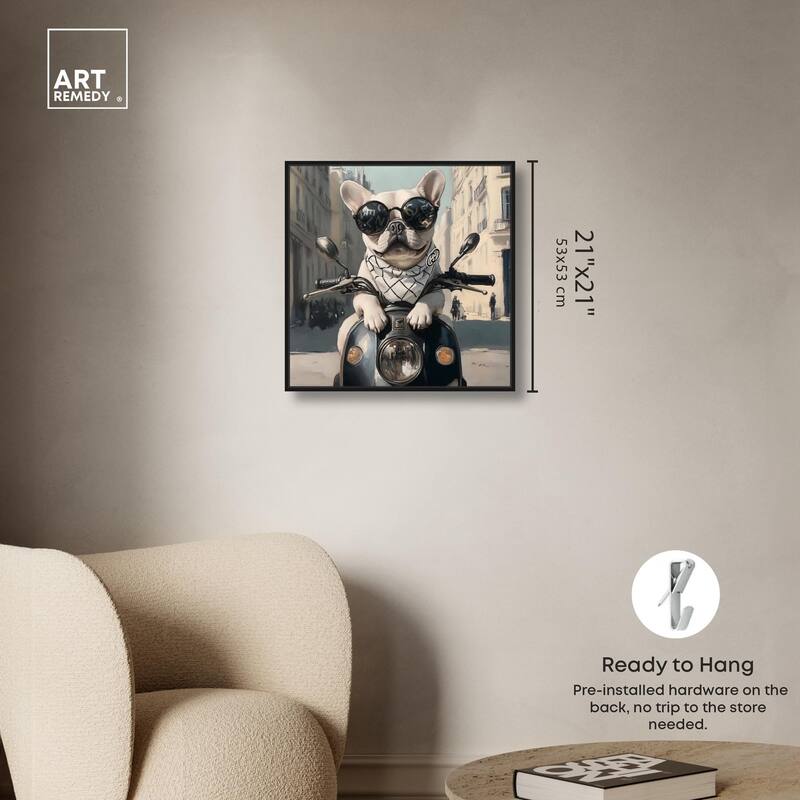 Frenchie on a Scooter Drive Canvas by Art Remedy