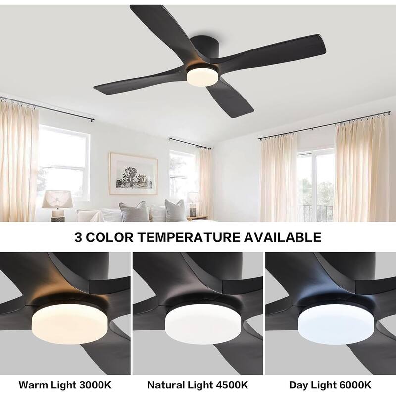MLiAN 48" DC Flush Mount Ceiling Fan with Light Kit and Remote Control